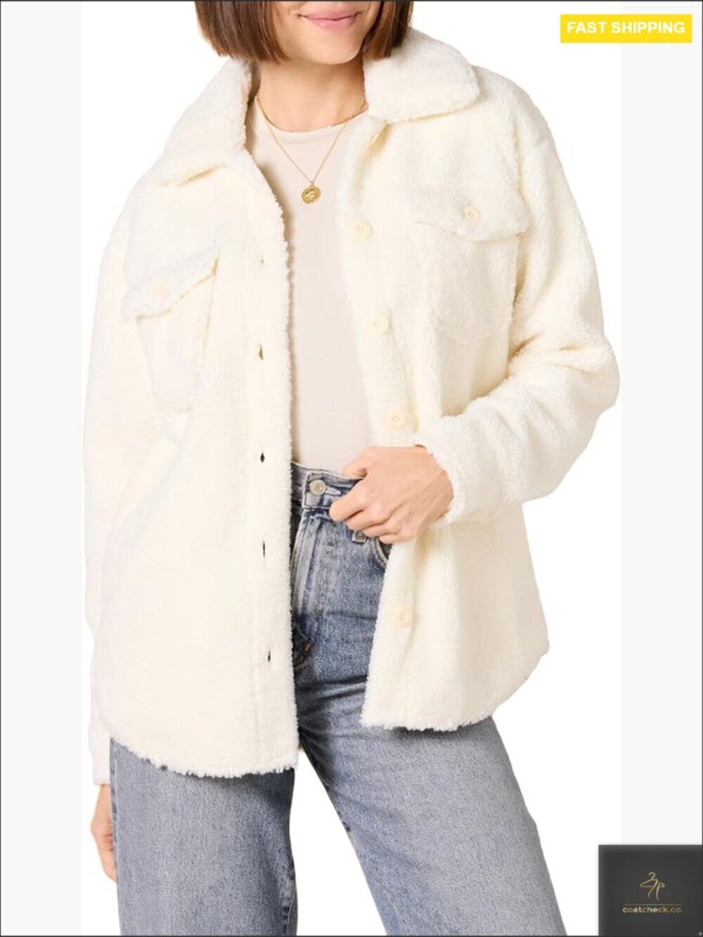 Oversized Teddy Sherpa Shirt Jacket Faux Fur Coats Warm Winter Layer